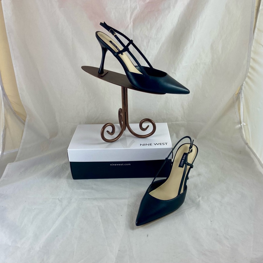Nine West Women’s Peni Black Pumps Size 8 Medium Leather 3.75” Heel New With Box